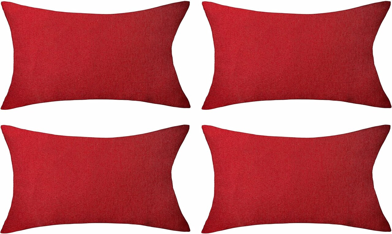 Home Brilliant Red Outdoor Pillows Christmas Waterproof Linen Pillow Covers Farmhouse Rectangle Lumbar Throw Pillow for Living Room Balcony Patio Couch, Pack of 4, 12 inch x 20 inch (30 x 50 cm)